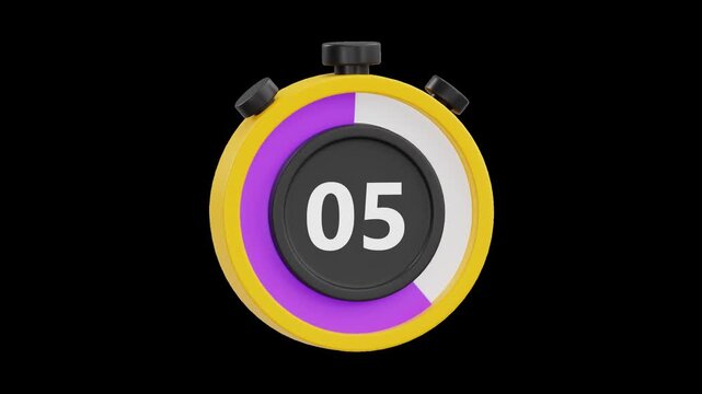 3D Cartoon Stopwatch Countdown (10 Seconds), Alpha Channel