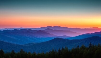 Obraz premium Breathtaking Sunset Over Majestic Mountains Vibrant Colors Blending Seamlessly in the Sky at Dusk