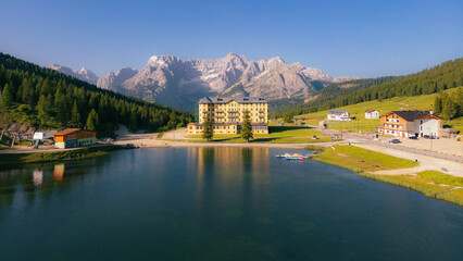 lake misprint with famous hotel landscape