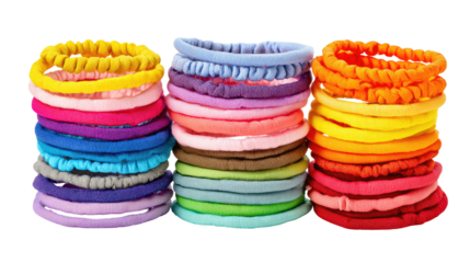 Colorful hair ties stacked in vibrant hues
