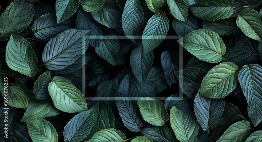 Poster lush green leaves creating a natural layer in a serene setting during daytime