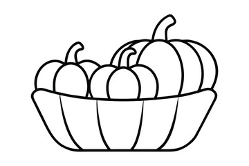 Hand Drawn Black and White Pumpkins in Basket Doodle Illustration
