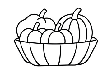 Hand Drawn Black and White Pumpkins in Basket Doodle Illustration