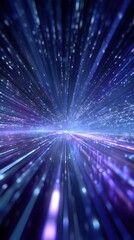 Abstract Futuristic Data Tunnel with Glowing Light Streams, Speed Lines, Digital Background