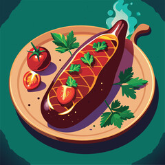 Grilled eggplant dish with herbs and tomatoes.