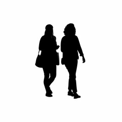 Two women silhouettes walking to vote promoting election awareness on a white background