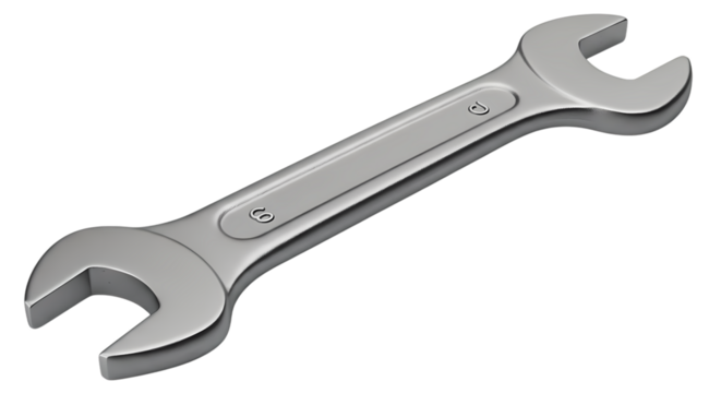 Closeup of a Metal Wrench on Black Background isolated on transparent background