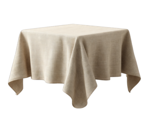 Beige tablecloth draped over square table