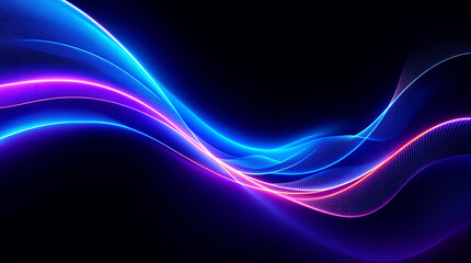 Glowing neon gradient waves on dark background, futuristic abstract design