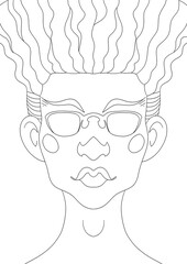 Cartoon character lineart design, coloring, transparent background - cool man with cool glasses and an interesting hairstyle