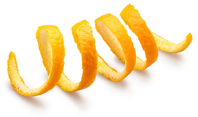 Sweet and aroma orange zest on white background. File contains clipping path.
