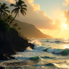 Waves on a beautiful tropical beach high resolution image