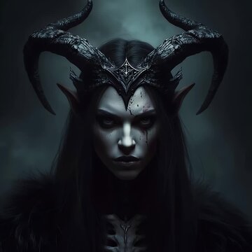 Portrait of Norse Goddess Hel with Crown of Bones in Underworld Realm (Video loop)
