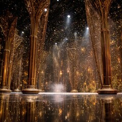 Golden Glittering Stage Backdrop With Columns