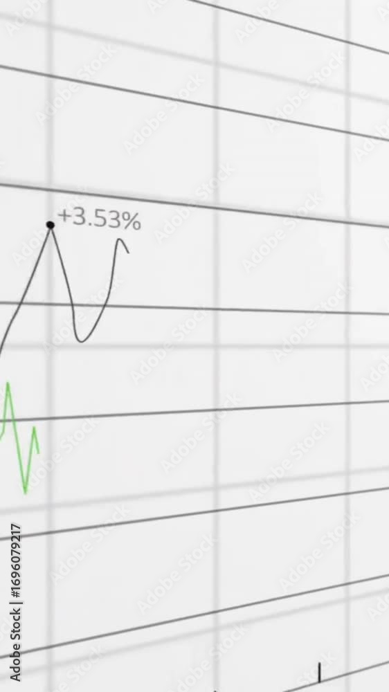 Aufkleber animation of financial data processing over grid on white background