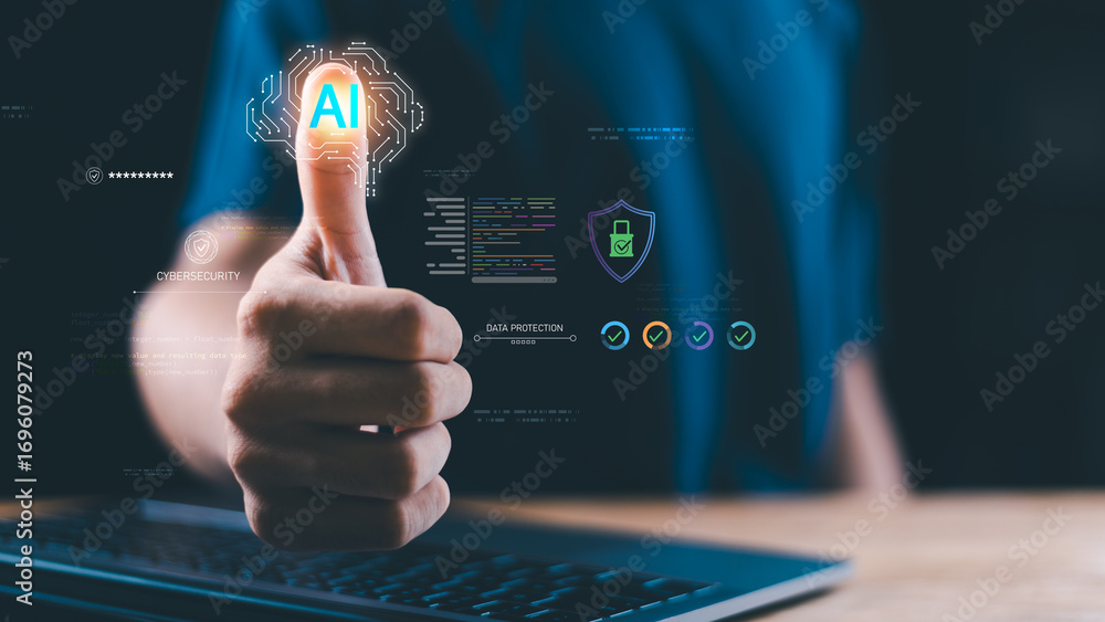 Poster artificial intelligence security and data protection concept, symbolizing cybersecurity, digital tru