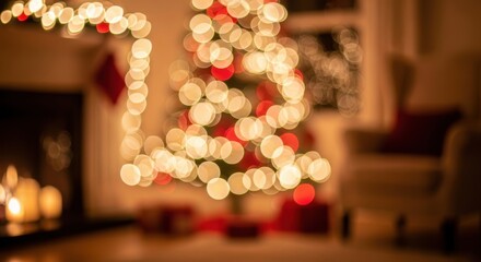 Cozy christmas scene with a decorated tree and fireplace