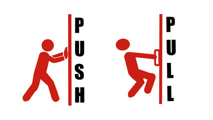 Push pull door sign.  Push and pull icon sticker design concept cutout on white and transparent background