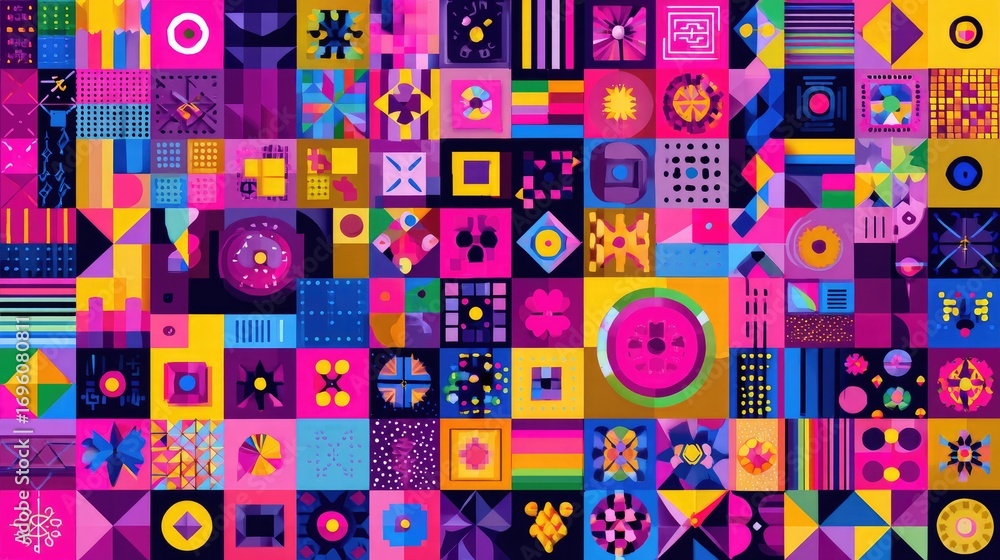 Poster abstract colorful patterns with geometric shapes and bright tones for creative projects and digital 