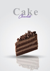 Chocolate Cake placed on a white background. Placed on a white background and with the headline being the name of the product.