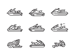 Jet ski line art icons set