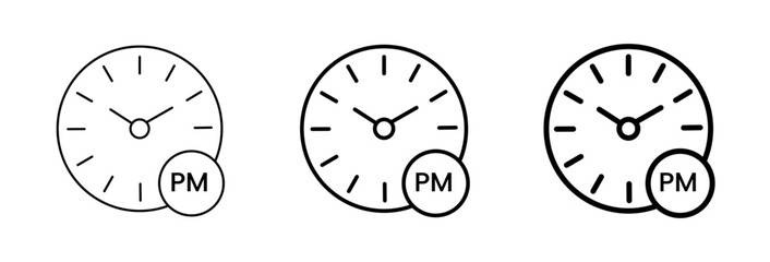 Vector art of clock icon set showing pm time time management, schedule, appointment, deadline, and productivity concept