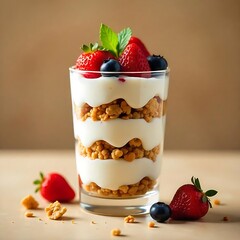 Delicious dessert parfaits with fresh fruit high resolution image