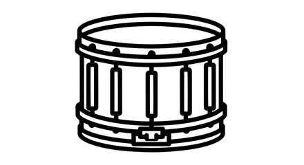 A bold, monochromatic line art icon of a snare drum, featuring its distinct tension lugs and hoops in a clean, minimalist style