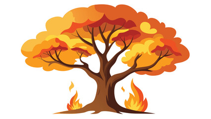 Illustration of a tree with a bonfire on a white background