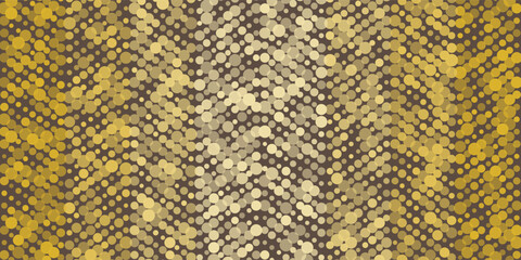 Abstract dense dotted pattern with random placed colorful small circles, spots in golden, brown and white tones. Modern vector pattern background design for creative, decorative and digital use.