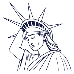 Statue of liberty crying with hand on forehead expressing sadness and despair © md razab 1122