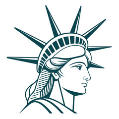 Stylized profile illustration of the statue of liberty s head and crown on a white background