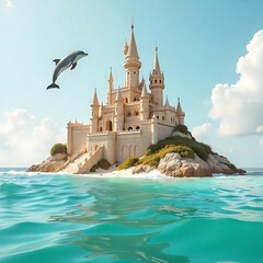 Fairytale castle on a tropical island high resolution image
