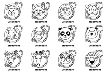 A collection of animal faces with the word Veterinary written below them