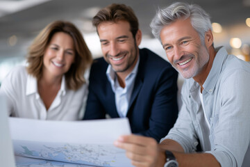 Business professionals collaborating with local resources in a modern office environment