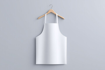 White mockup apron displayed in coffee shop gray background product photography cozy environment close-up view