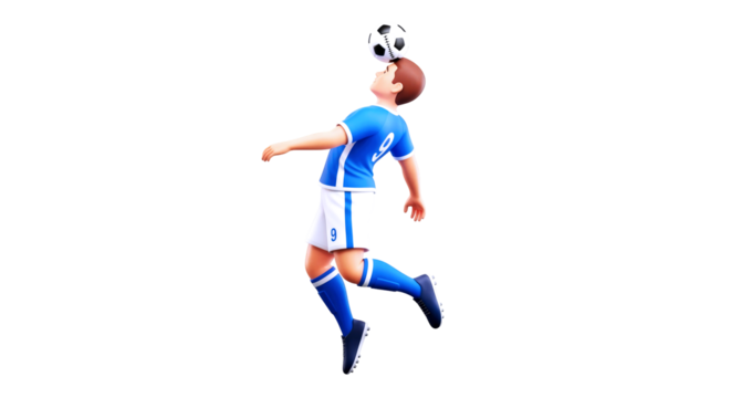 3d modeldynamic soccer player executing a stunning header, isolated on transparent background - Powered by Adobe