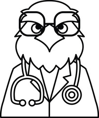 A cartoon doctor bird wearing a white lab coat and glasses