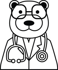 A cartoon bear wearing a lab coat and glasses is a doctor