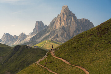 girl hiking trail in the mountains