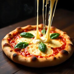 Gourmet pizza with melting mozzarella cheese high resolution image