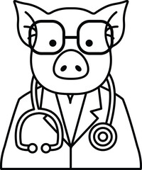 A cartoon pig wearing a lab coat and glasses is a doctor