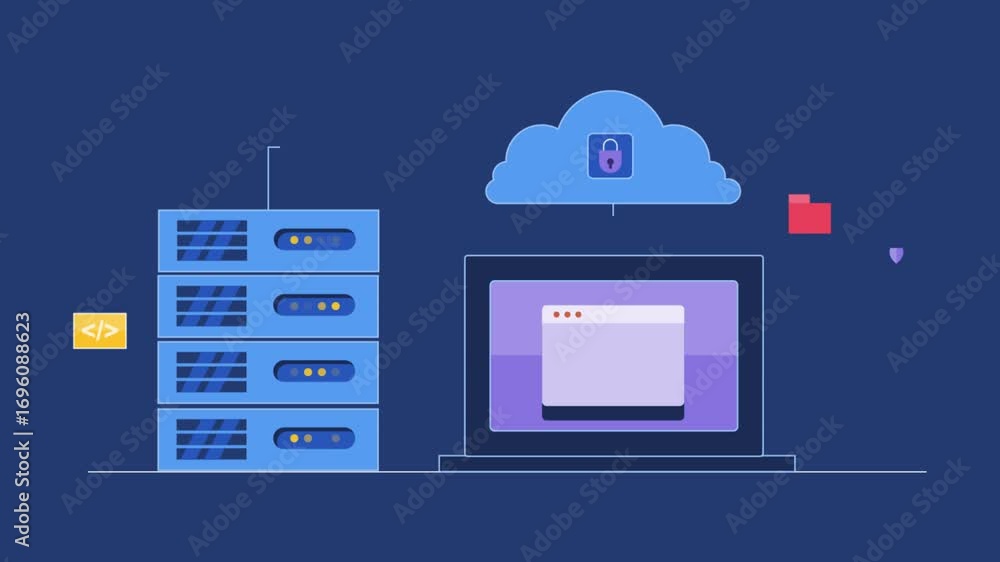 Poster encrypted server connections to cloud based file management, data sync with secure saas platform. vi