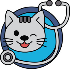A cartoon cat with a stethoscope on its head