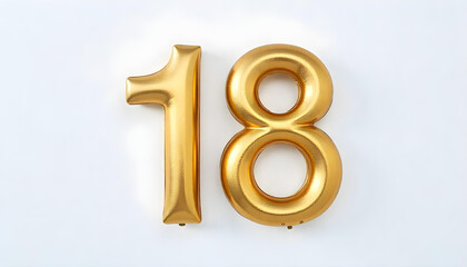 18 made of gold metal isolated on white background