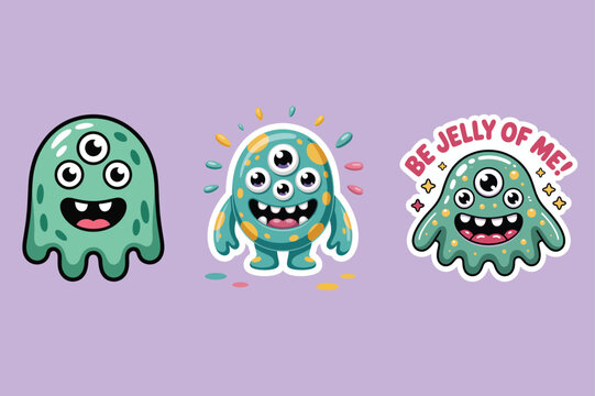 Naklejki Three cute cartoon monsters with multiple eyes vector