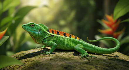 Obraz premium green iguana on a tree