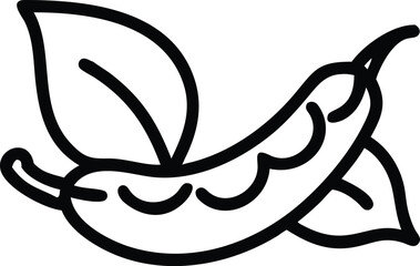 Bold thick outline icon combining pea pod, spinach leaf, and cilantro leaves, monochrome line art.