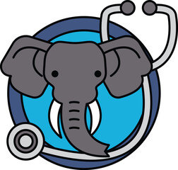 A cartoon elephant with a stethoscope on its trunk