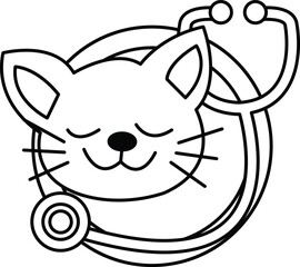 A cartoon cat is resting its head on a stethoscope